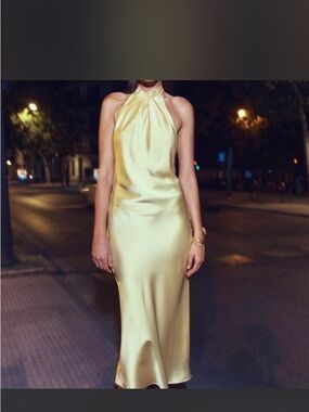 Zara Yellow Halter-Neck Maxi Dress